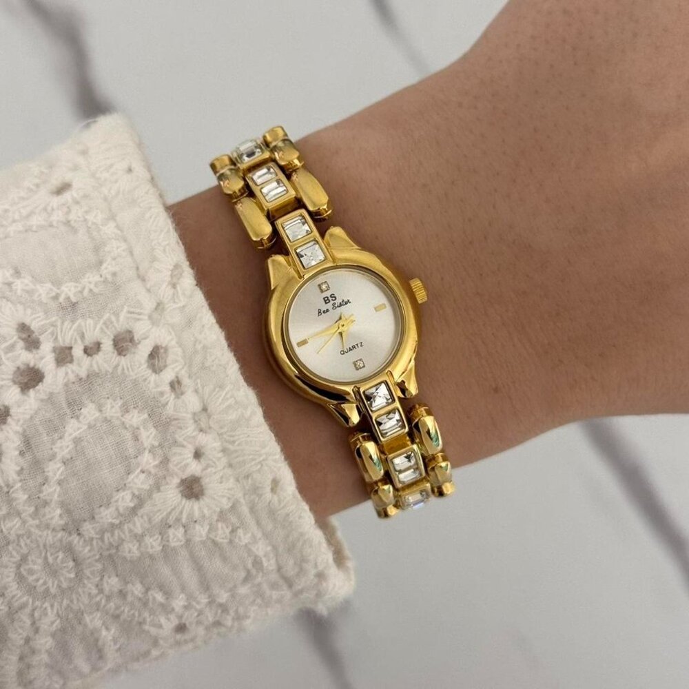 Sku:0159 cute gold silver mini watch metal bracelet‎ with zircon stone+ gift bag